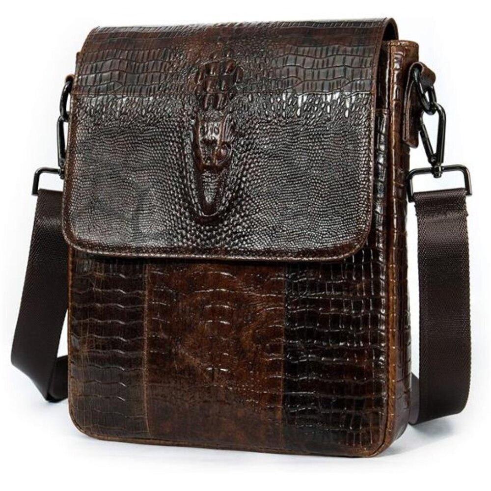 Crocodile Emboss Leather Messenger Bag Men Small